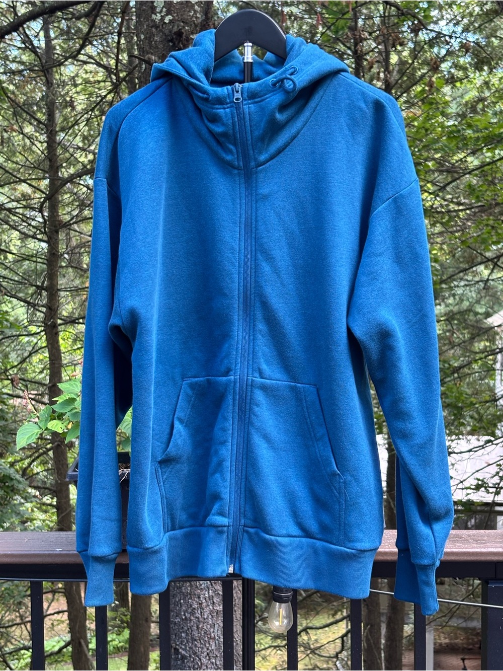 adidas Women's Studio Lounge Fleece Hoodie Teal Blue Over sized